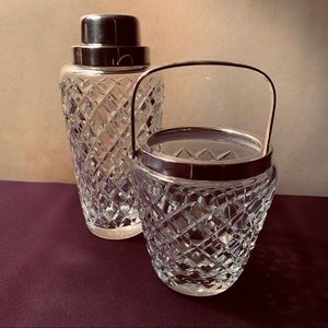Vintage Cut Crystal Shaker & Mini Ice Bucket Set